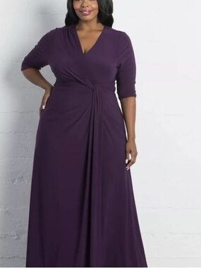 Kiyonna Romance By Moonlight Plum Twist-Front V-Neck Maxi Dress 4X